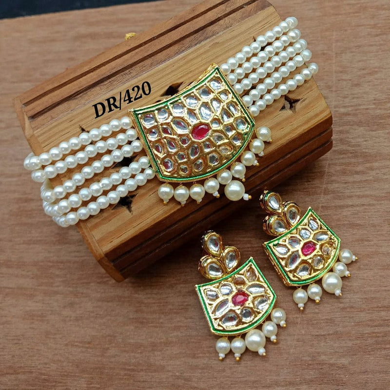 Heera Jewellers Gold Plated Kundan Stone Choker Necklace Set