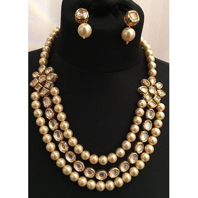 Heera Jewellers Gold Plated Kundan Stone & Beads Long Necklace Set