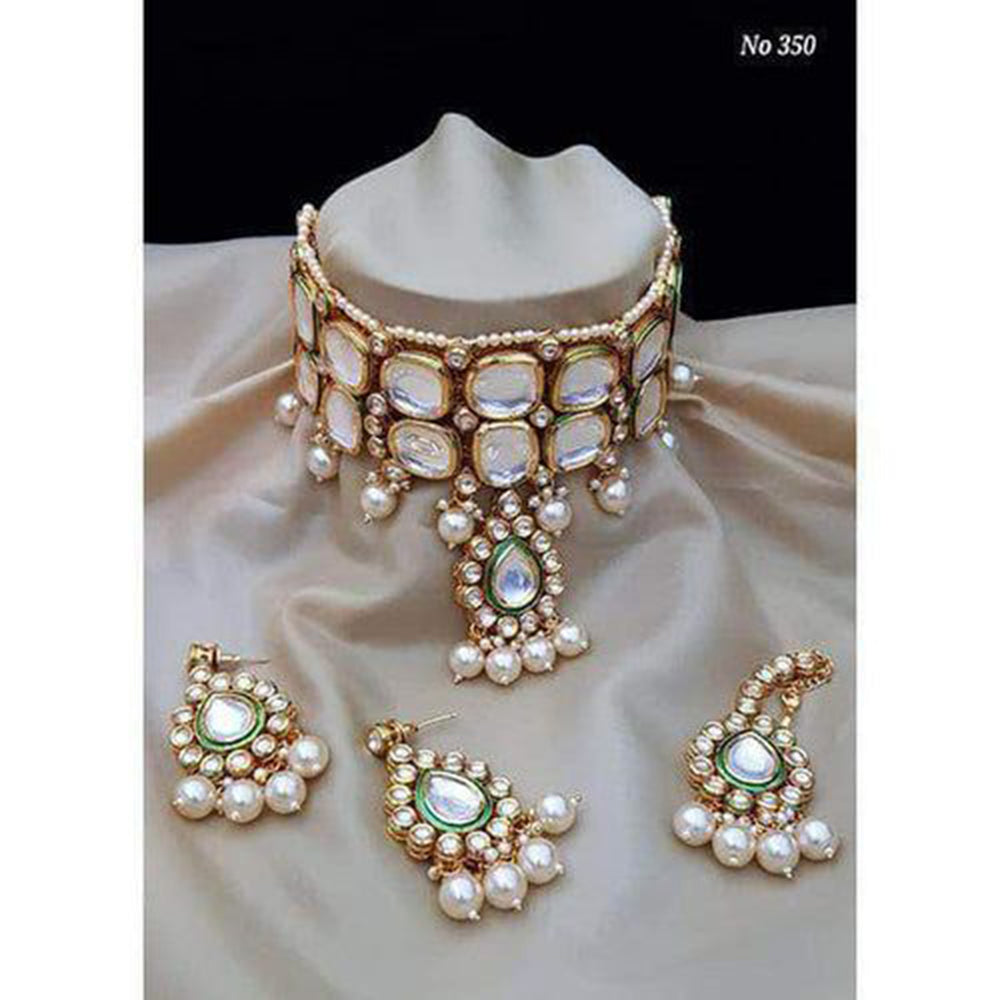 Heera Jewellers Gold Plated Kundan Stone Choker Necklace Set