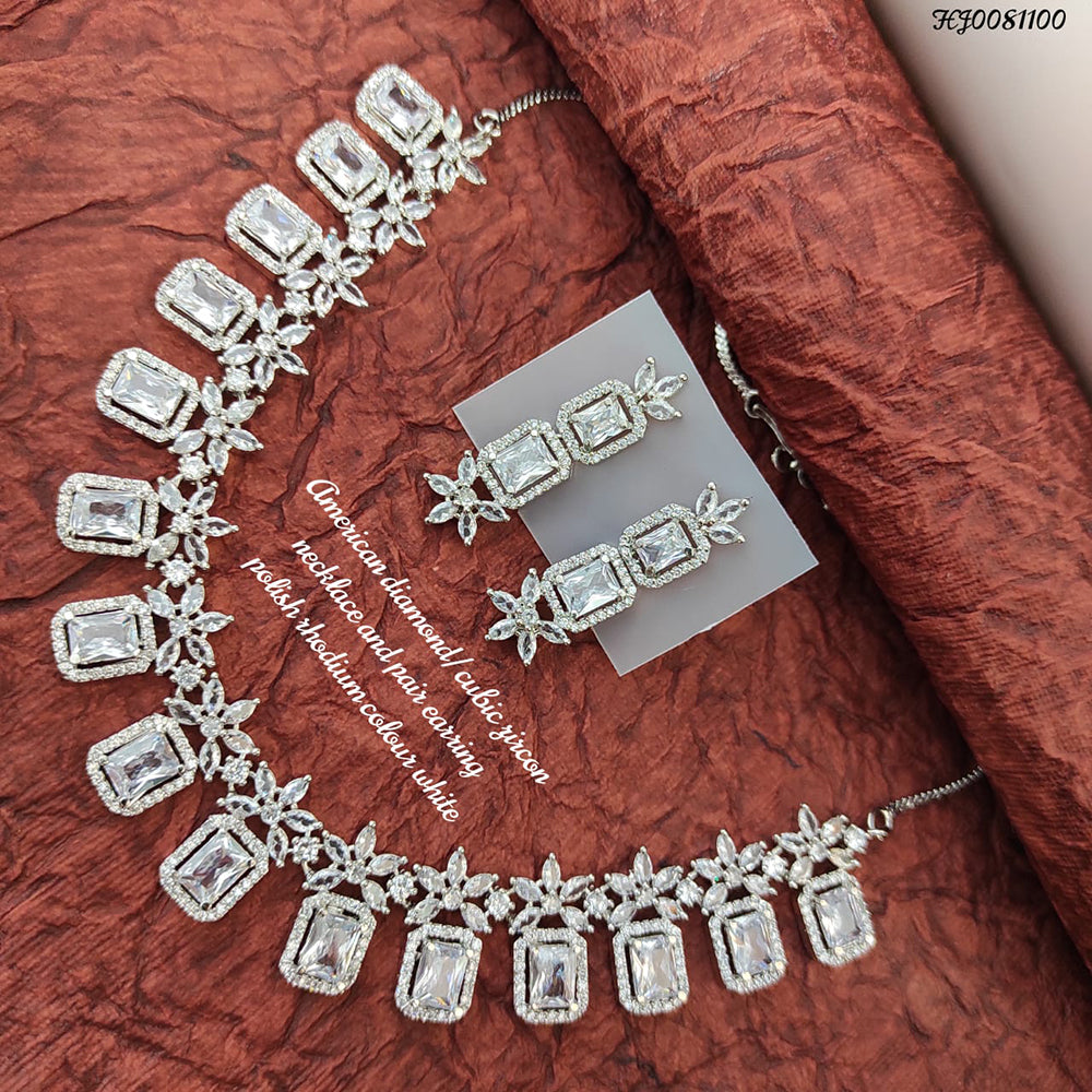 Heera Jewellers Silver Plated AD Stone Necklace Set