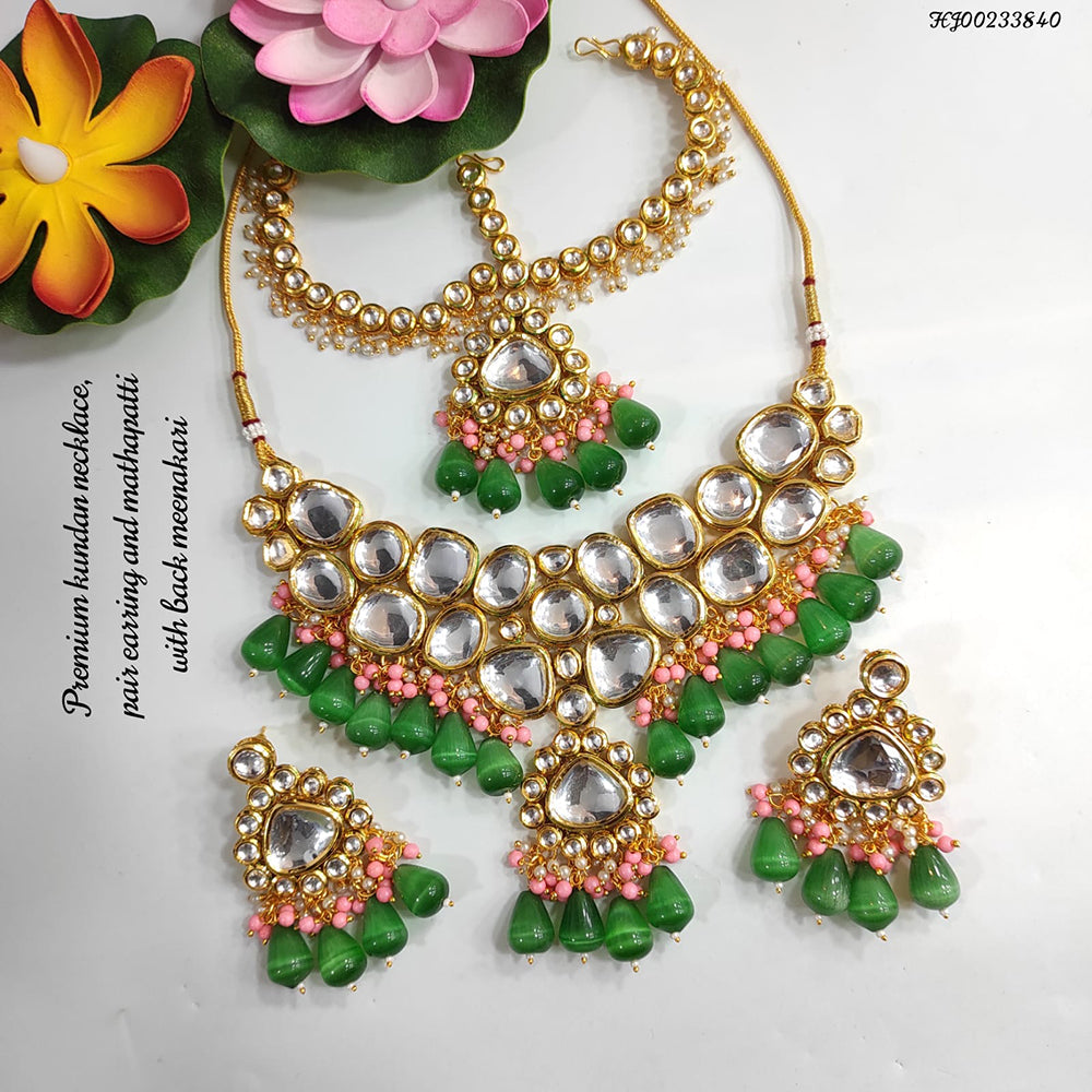 Heera Jewellers Gold Plated Kundan Stone & Beads Necklace Set