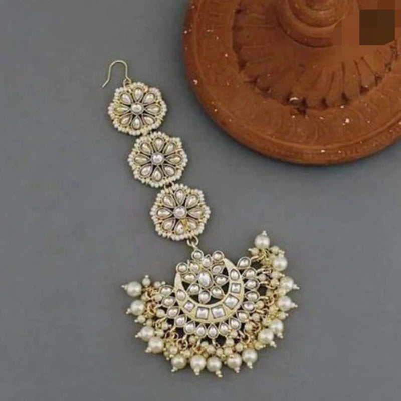 Heera Jewellers Gold Plated Kundan & Pearl Maangtikka
