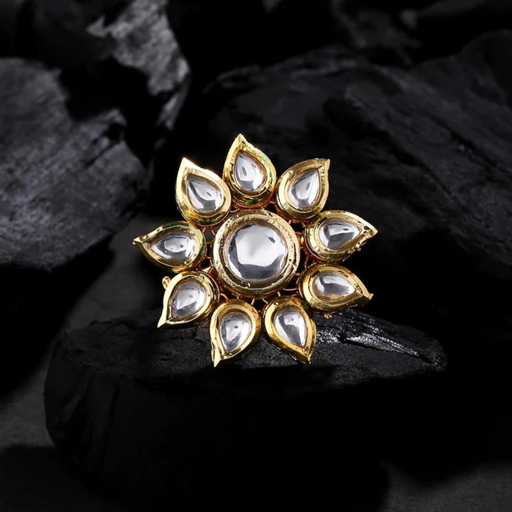 Heera Jewellers Gold Plated Kundan Stone Adjustable Ring