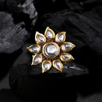 Heera Jewellers Gold Plated Kundan Stone Adjustable Ring