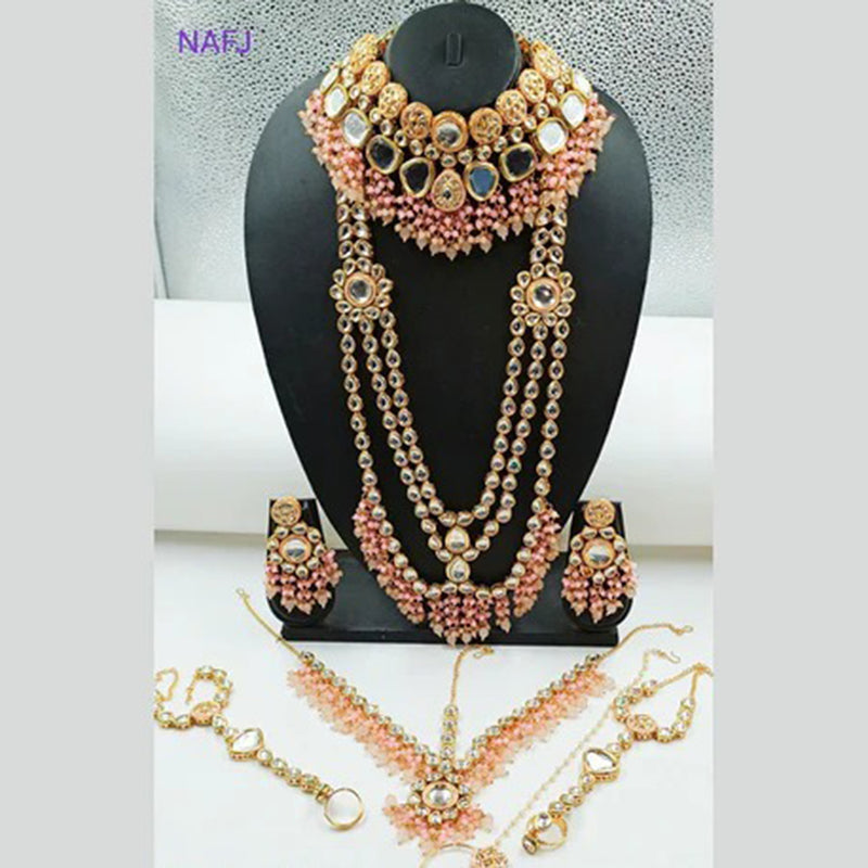 Heera Jewellers Gold Plated Mirror & Beads Bridal Set