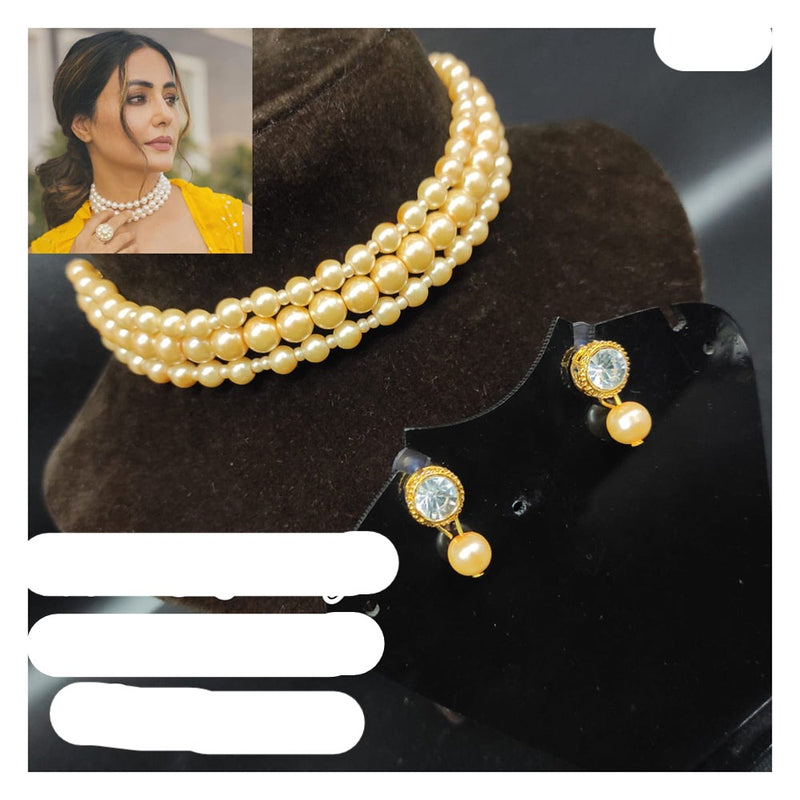 Gold Plated Pearl Choker Necklace Set For Women || Traditional Crystal Pearl  Beaded Choker Necklace Jewellery