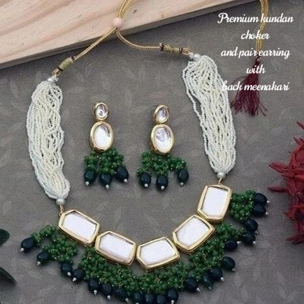 Heera Jewellers Gold Plated Kundan & Beads Necklace Set