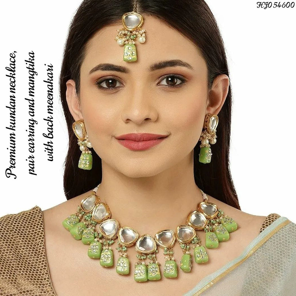 Heera Jewellers Gold Plated Kundan & Beads Necklace Set