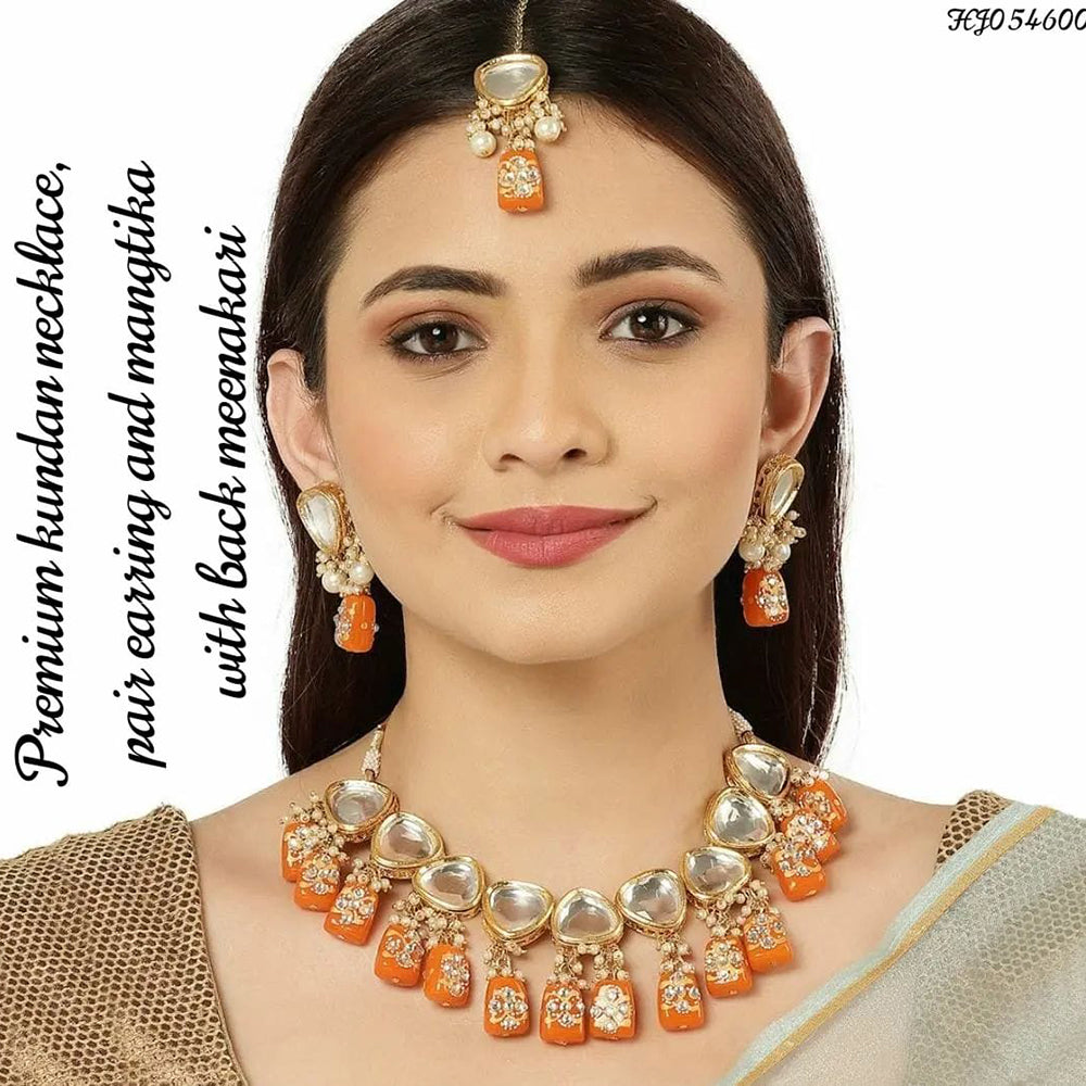Heera Jewellers Gold Plated Kundan & Beads Necklace Set