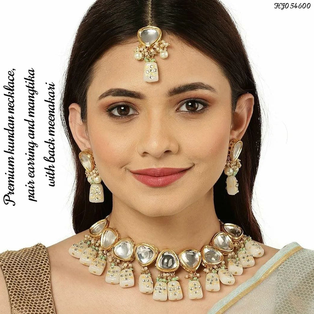 Heera Jewellers Gold Plated Kundan & Beads Necklace Set