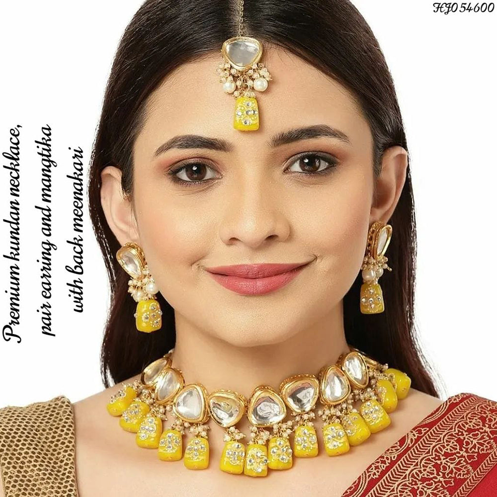 Heera Jewellers Gold Plated Kundan & Beads Necklace Set