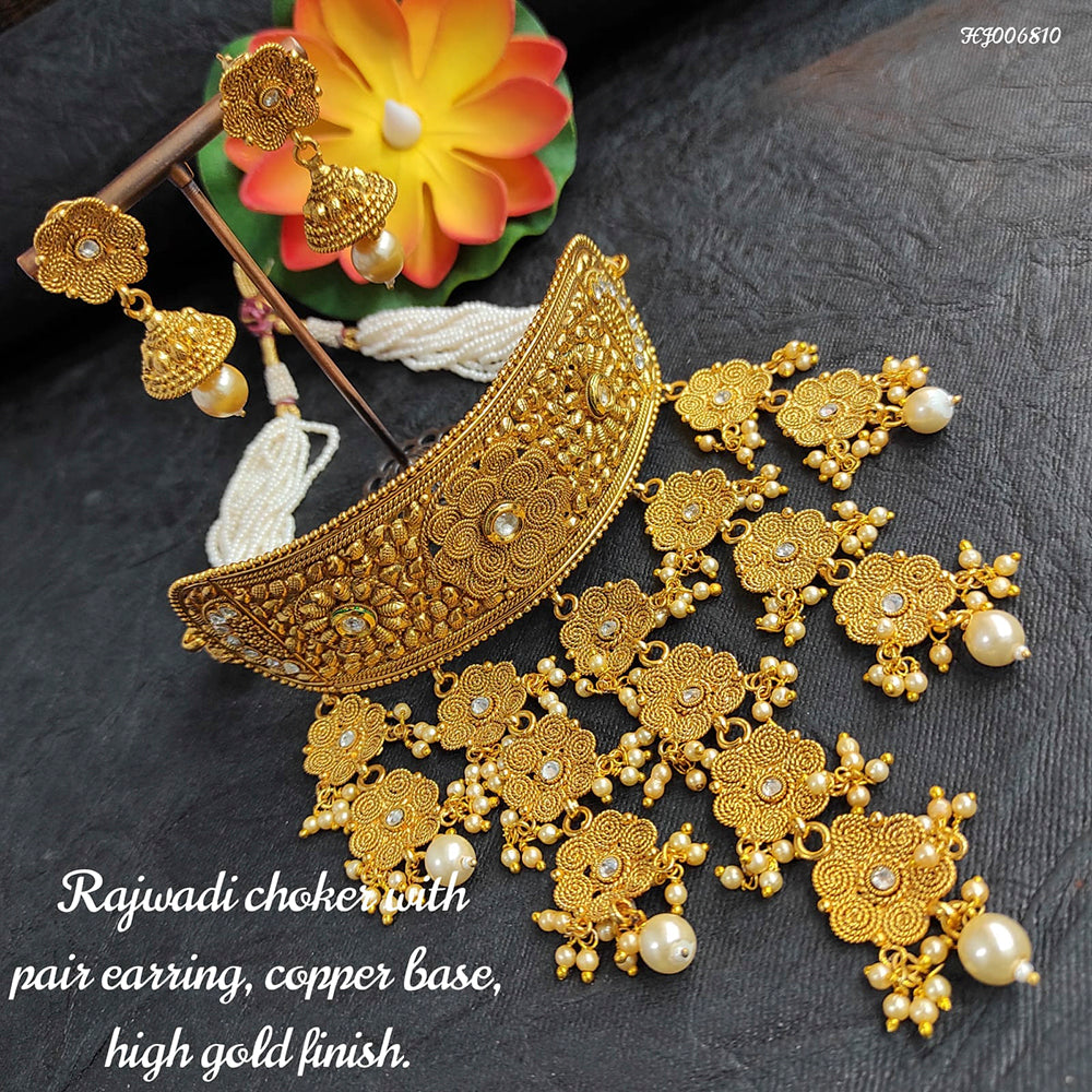 Heera Jewellers Gold Plated Kundan Stone Choker Necklace Set