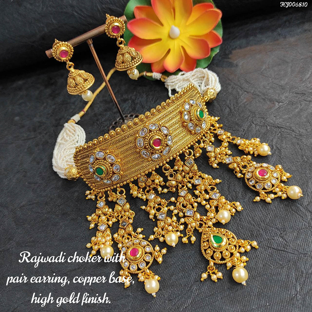 Heera Jewellers Gold Plated Kundan Stone Choker Necklace Set