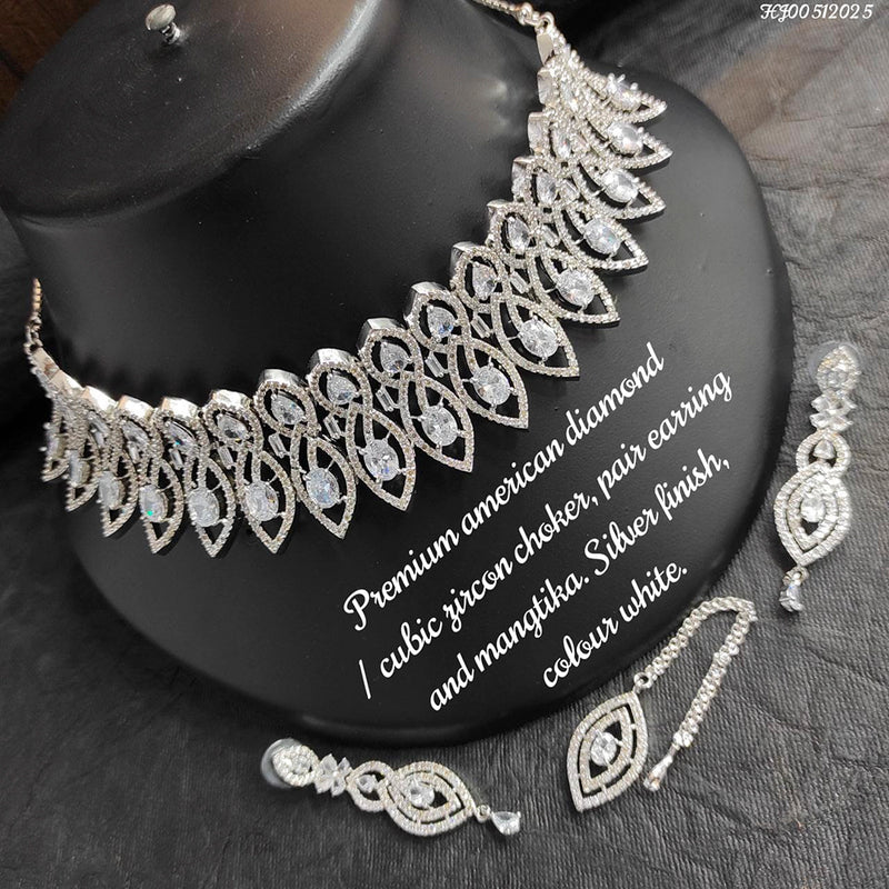 Elegant Set Of Silver Pink Color Diamond Necklace, Earrings With Mangtika