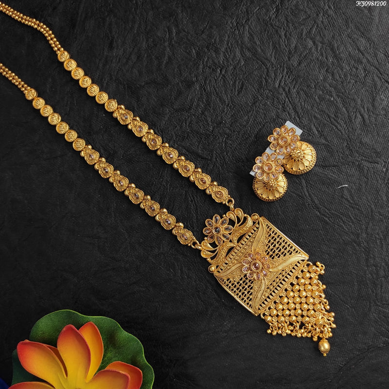 Heera Jewellers Gold Plated Pota Stone Haram Necklace Set