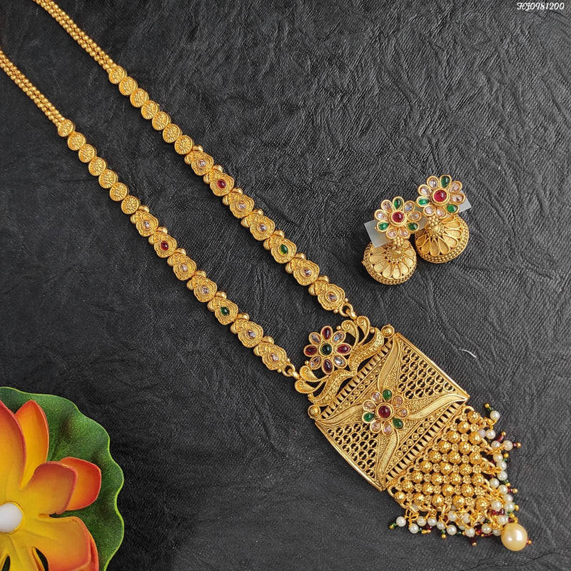 Heera Jewellers Gold Plated Pota Stone Haram Necklace Set