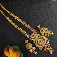 Heera Jewellers Gold Plated Pota Stone Haram Necklace Set