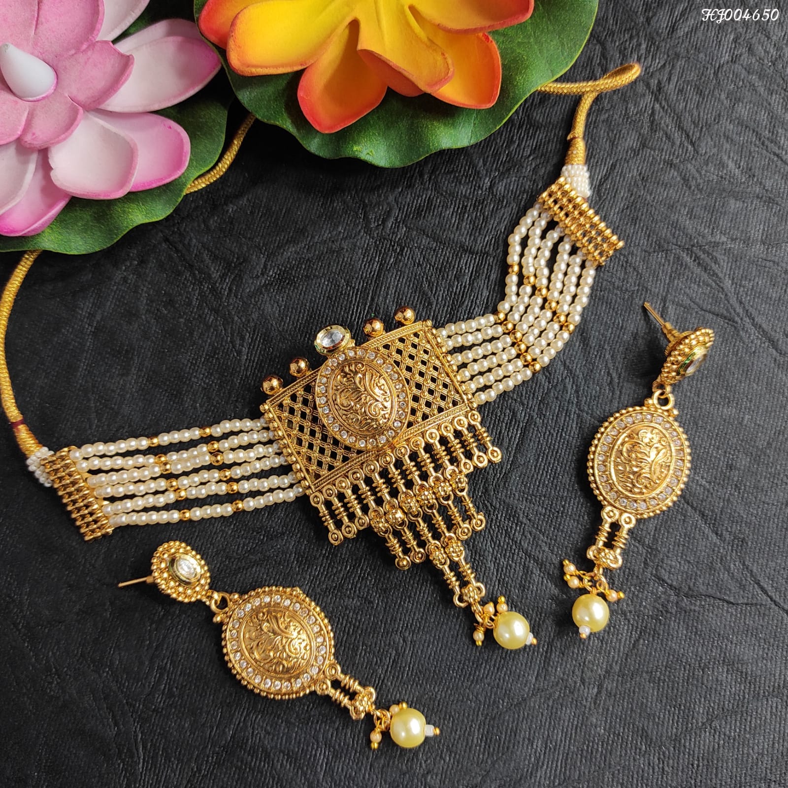 Heera Jewellers Gold Plated Austrian Stone Choker Necklace Set