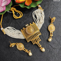 Heera Jewellers Gold Plated Austrian Stone Choker Necklace Set