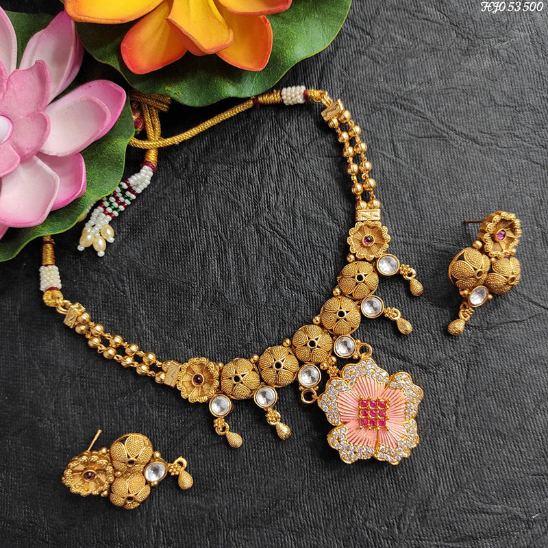 Heera Jewellers Gold Plated Meenakari Choker Nacklace Set