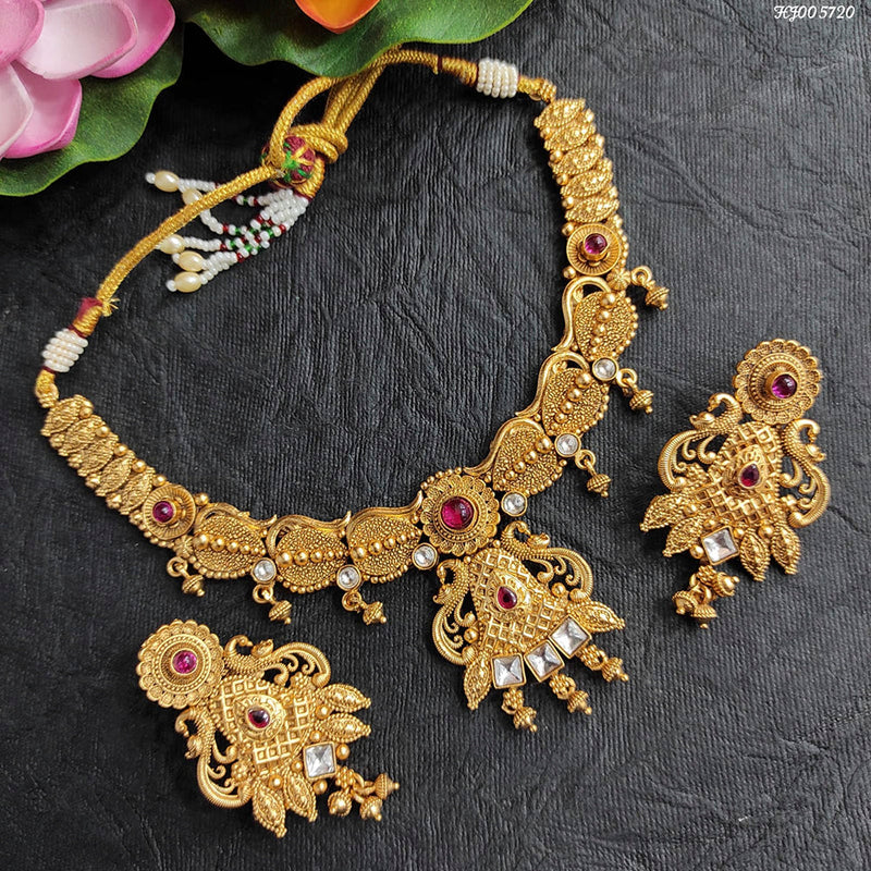 Heera Jewellers Gold Plated Pota Stone Choker Necklace Set