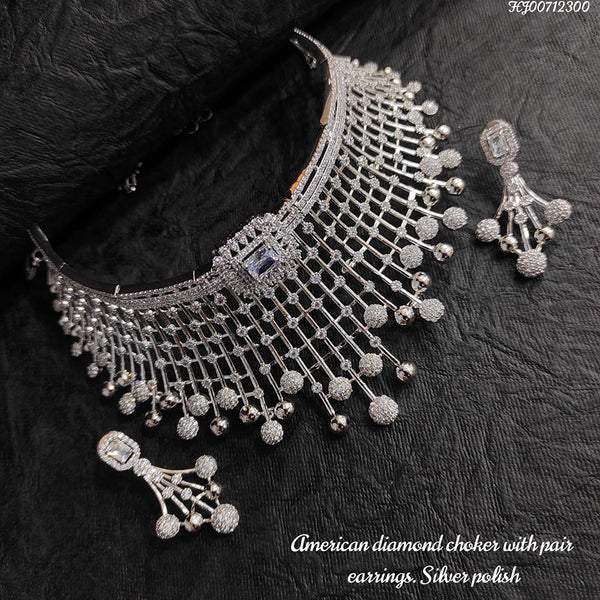 Heera Jewellers Silver Plated AD Stone Necklace Set