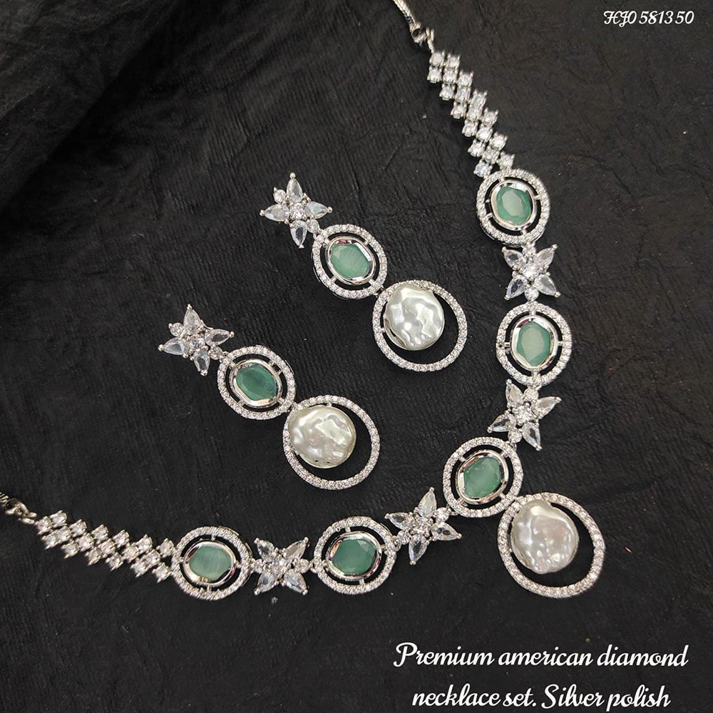 Heera Jewellers Silver Plated American Diamond Necklace Set
