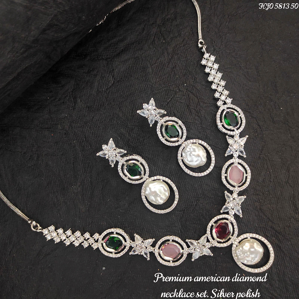 Heera Jewellers Silver Plated American Diamond Necklace Set