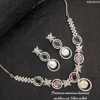 Heera Jewellers Silver Plated American Diamond Necklace Set