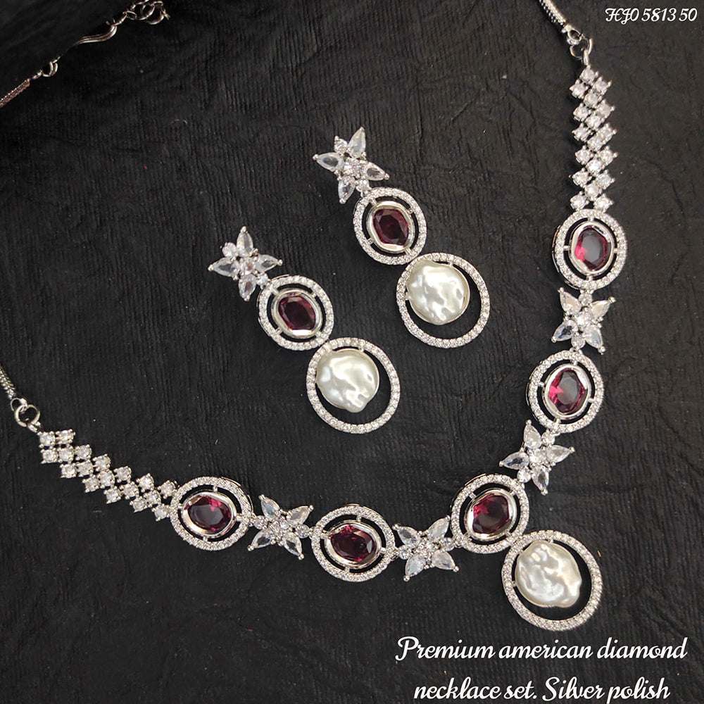 Heera Jewellers Silver Plated American Diamond Necklace Set