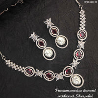 Heera Jewellers Silver Plated American Diamond Necklace Set