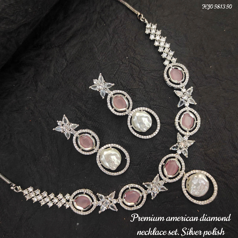 Heera Jewellers Silver Plated American Diamond Necklace Set