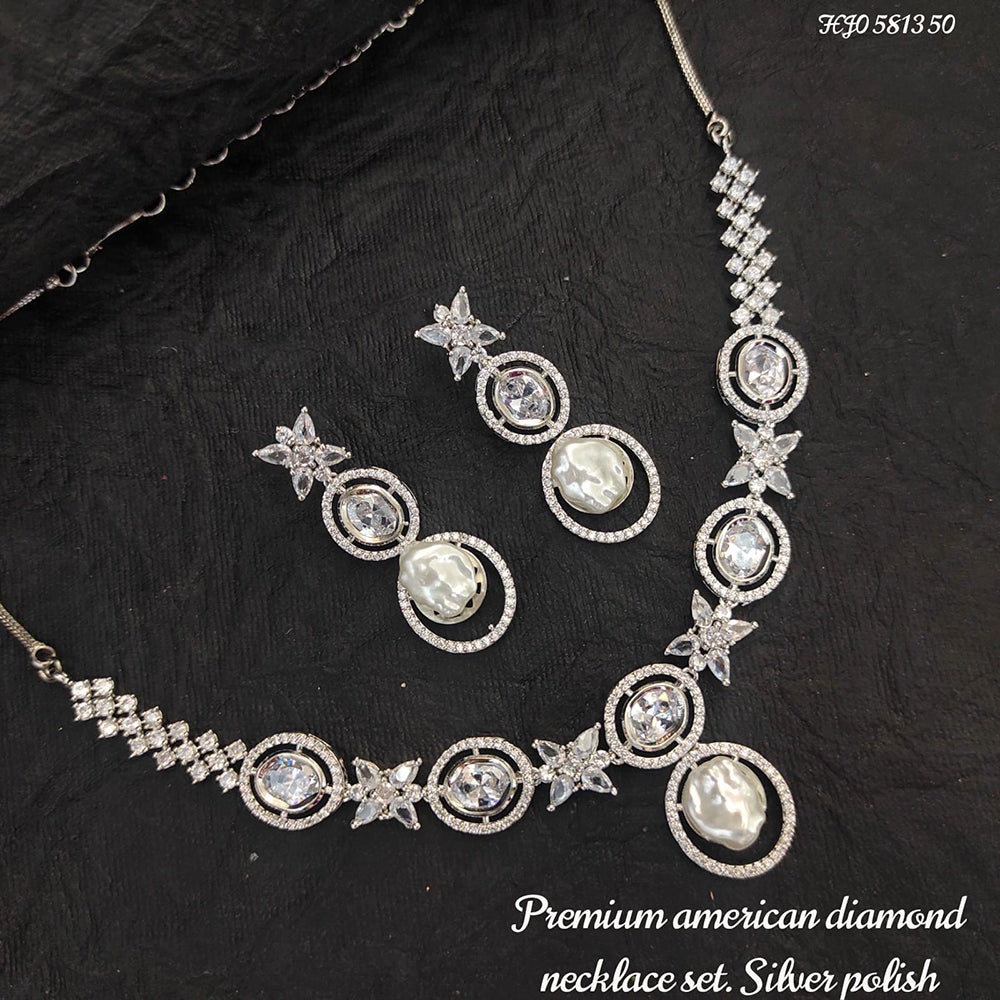 Heera Jewellers Silver Plated American Diamond Necklace Set