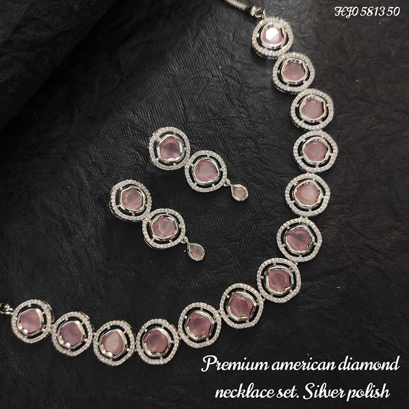 Heera Jewellers Silver Plated American Diamond Necklace Set