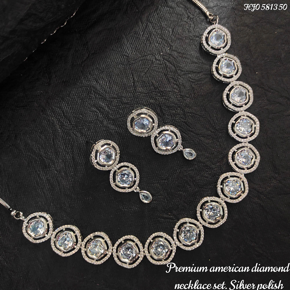 Heera Jewellers Silver Plated American Diamond Necklace Set