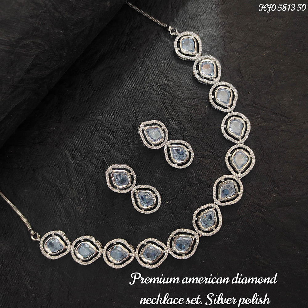 Heera Jewellers Silver Plated American Diamond Necklace Set