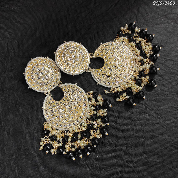 Heera Jewellers Gold Plated Kundan & Beads Dangler Earrings
