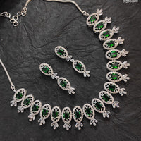 Heera Jewellers AD Stone Silver Plated Necklace Set