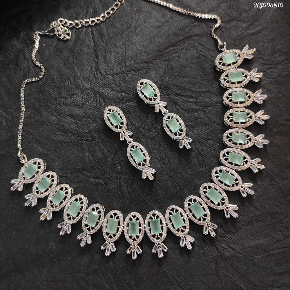 Heera Jewellers AD Stone Silver Plated Necklace Set