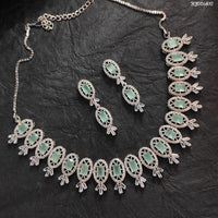 Heera Jewellers AD Stone Silver Plated Necklace Set