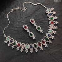 Heera Jewellers AD Stone Silver Plated Necklace Set