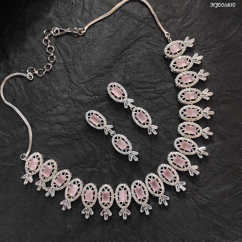 Heera Jewellers AD Stone Silver Plated Necklace Set