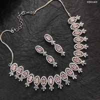 Heera Jewellers AD Stone Silver Plated Necklace Set