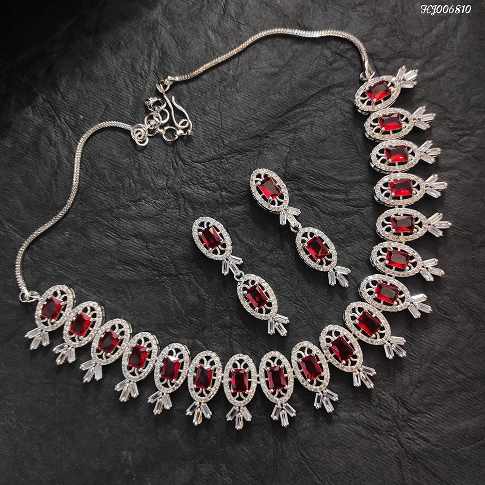 Heera Jewellers AD Stone Silver Plated Necklace Set