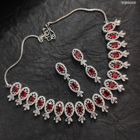 Heera Jewellers AD Stone Silver Plated Necklace Set