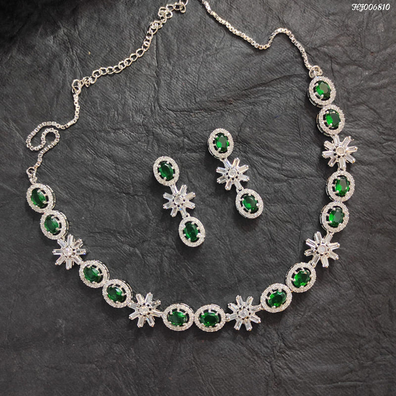 Heera Jewellers AD Stone Silver Plated Necklace Set