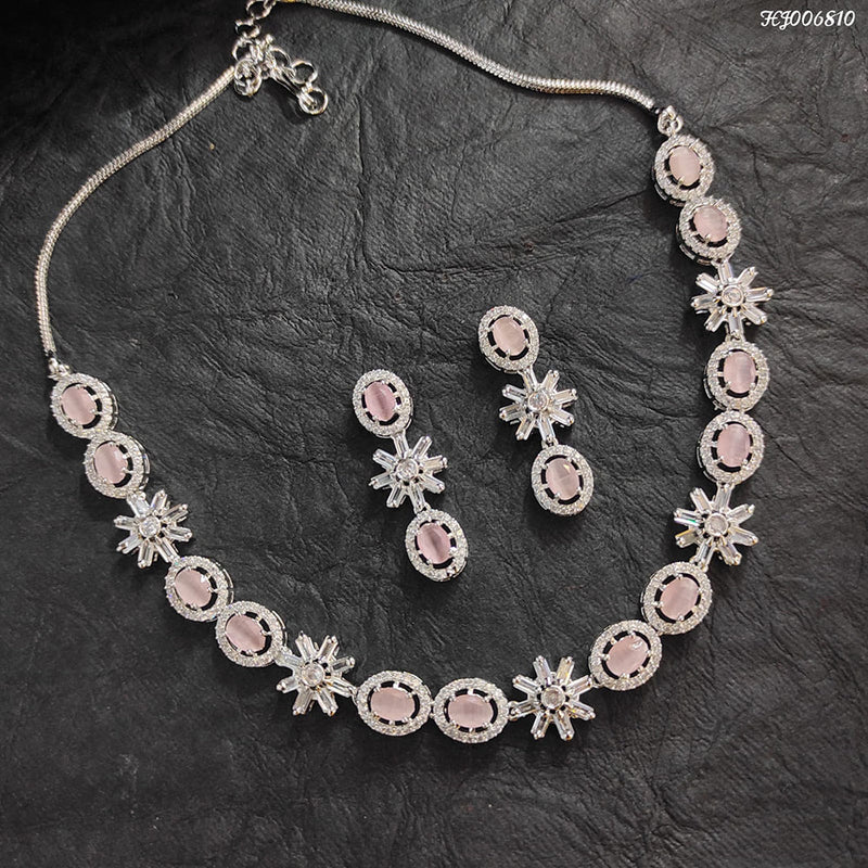 Heera Jewellers AD Stone Silver Plated Necklace Set