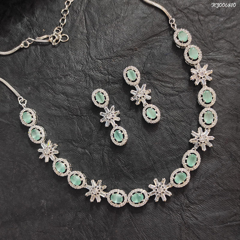 Heera Jewellers AD Stone Silver Plated Necklace Set