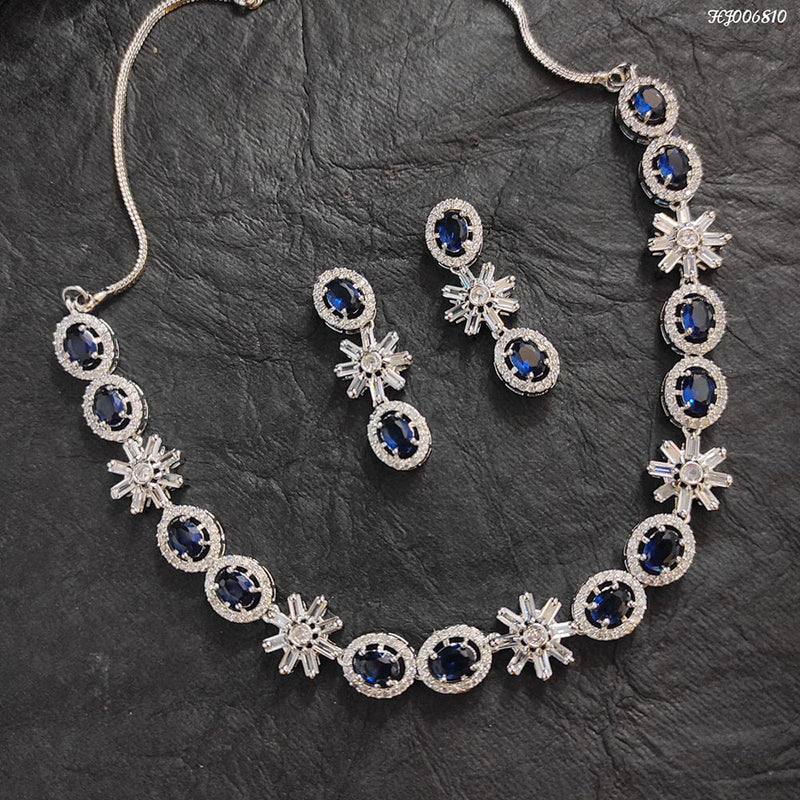 Heera Jewellers AD Stone Silver Plated Necklace Set