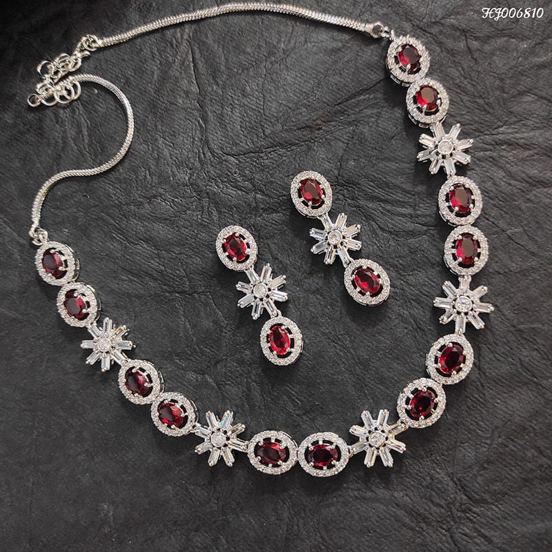 Heera Jewellers AD Stone Silver Plated Necklace Set